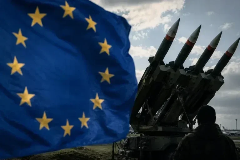 Прапор ЄС і пускова установка ракет для систем Patriot